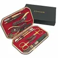 Маникюрный набор Zinger MSFE-804 G, 10 предметов, натуральная кожа, позолоченный/бордовый крокодил