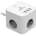 Сетевой фильтр Cablexpert cube, 3р, 10а, 1xtype-c pd, 3xusb, 1.5м, ур. защиты 4+, белый, коробка, CUBE-3-CU3-W-1.5