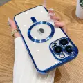 Прозрачный чехол для iPhone 16 Pro, глянцевый, с магнитным креплением, TPU, темно-синий
