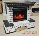 Электрокамин MARKETKAMIN STONE LUXE (Стоун) чёрный дуб с серебряной патиной/белый кирпич. Светодиодный очаг с эффектом пылающих дров. Габариты (ШxВxГ): 1150х1050х420 мм