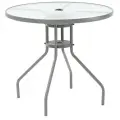 Садовый круглый стол 80х70 см, сталь и стекло, цвет серый. Может использоваться для отдыха на природе или даче.