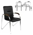 Кресло для приемных и переговорных «Samba», деревянные накладки, хромированный каркас, кожзам черный