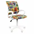 Детское компьютерное кресло белое CHAIRMAN KIDS 103 LT велюр, принт монстры стул школьника с подлокотниками крутящееся