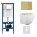 Комплект 6 в 1 инсталляция, унитаз TORNADO безободковый белый BILBAO ALTO (IB. BLA.234.1B1), клавиша смыва золото матовое, ABS пластик ESTI-S (IB. B085.005.000)