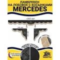 Шторка на лобовое MERCEDES для грузовиков. Закрутка. Полный комплект ламбрекен с косынками. Шторки солнцезащитные на лобовое и боковые двери. Черный цвет с бежевой бахромой закрутка. Мерседес