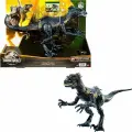 Игрушки Mattel Jurassic World Toys Фигурка динозавра Индораптора Track N Attack с трекинговым снаряжением и 3 функциями атаки свет + звук HKY11