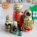 Матрешка деревянная детская развивающая игрушка Космонавт 5 мест 15 см Орнамент