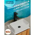 Раковина накладная со смесителем (прямоугольная BAU Hotel mini 38х24, белая + смеситель высокий Hotel Black, черный)