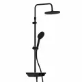 Душевая система с тропическим душем Damixa Apollo черный, смеситель с термостатом и полкой, телескопическая штанга