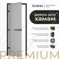 Дверь для хамам и сауны Gratec Estri BK Premium, чёрные короб и фурнитура, серое матовое закаленное стекло 8 мм, левое открывание