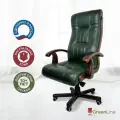 Офисное кресло руководителя компьютерное Венген, кожаное, дерево, темно-зеленое (Pino kelato)