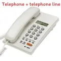 Office desk fixed line telephone with call id and phonebook storage for business environment, white