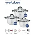 Набор кастрюль Webber BE-623/6 из нержавеющей стали со стеклянными крышками, 6 предметов