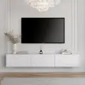 Тумба под телевизор подвесная 180 см Алессио белый, консоль навесная длинная для тв