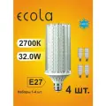 4 шт. Лампа Экола кукуруза E27, Ecola LED светодиодная 32W, 2700K теплый белый свет, 220V