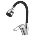 Смеситель для кухни с поворотным гибким силиконовым изливом 2-режимным аэратором D-Lin, черный