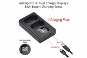 Двойное зарядное устройство DL-BC-W126 для Fujifilm NP-W126, NP-W126S Micro и C Type USB Charger с инфо индикатором