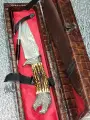 Нож туристический разделочный серый Волк в чехле ножнах и подарочный кожаный футляр , ручка нож подарок .