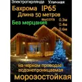 Бахрома без мерцания теплая на черном проводе 50метров