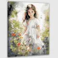 Картина по номерам 40x50 см, принцесса, сад, платье, цветочные узоры, глаза, удивление, букет, полевые цветы