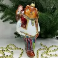 Irena-Co елочная игрушка, стекло Мишка несет Машу (15х8,5х8см)