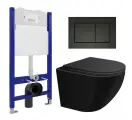 Комплект 3 в 1 инсталляция Enio Tecnico 50 EN8050050 + Подвесной унитаз SinteSi EVI + кнопка черная матовая Quadro
