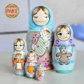 Матрешка деревянная детская развивающая игрушка Зайка с лялей 5 мест 15 см Орнамент