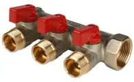 Коллектор запорный STOUT - 3/4 (НР/ВР) на 3 контура 1/2 (НР, ручки красные)