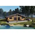 Готовый проект одноэтажного дома из бруса ЯМ-321 Миллер с панорамными окнами, 3 спальнями и большой гостиной