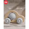 20038, Прорезыватель для зубов детский Happy Baby грызунок прорезыватель деревянный, силиконовый, машинка, серый