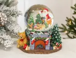 Музыкальный снежный шар санта С игрушками-зверушками, полистоун, стекло, с подсветкой, 25 см, батарейки, Sigro 50-1577