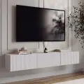 Тумба под телевизор подвесная 180 см Камелия белый, консоль навесная длинная для тв