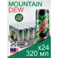 Mountain Dew, 0.32 л, 24 шт, slim-банка (газированный напиток Маунтин Дью классический, лимон и лайм, MNT DEW, Малайзия)