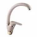 Смеситель для кухни с высоким изливом, бежевый с золотыми вкраплениями и хромированными вставками