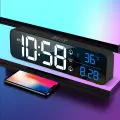 Цифровой будильник, светодиодные часы с батареей с зарядкой USB, двойной сигнал тревоги, активация звука, дремота, дата и отображение температуры, цифровые настенные часы в спальне