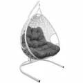 Подвесное кресло M-group для двоих люкс с ротангом белое, серая подушка