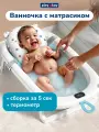 Ванночка для купания новорожденных детская складная с термометром и матрасом большая, голубая
