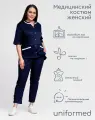 Медицинский костюм женский 408.4.4 Uniformed, сатори стрейч, рукав 3/4, на кнопках, темно-синий, 58
