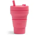 Многоразовый складной стакан STOJO с крышкой для кофе с собой из пищевого силикона,Кружка для кофе 470 мл, цвет Peony