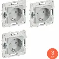 Розетка силовая штепсельная IEK / ИЭК SKANDY SK-R05S, одноместная 16А 230В IP20, серебряный, с заземлением без защитных шторок, SK-R11-16-K23 (комплект из 3 шт)