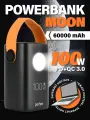 Повербанк 60000 mAh для телефона и ноутбука, MOON, PD+QC 3.0 max 100W фонарик, черный