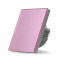 Сенсорный выключатель 2 клавиши 1 пост, (2G) стекло 86х86мм цвет розовый