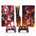 Наклейка виниловая защитная на игровую консоль Sony PlayStation 5 Slim Disc Edition, Аниме тянка, полный комплект с геймпадами