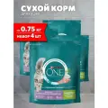 PURINA ONE для взрослых кошек с чувствительным пищеварением с индейкой и рисом 0,75 кг х 4 шт