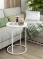 Столик журнальный MebelER Приставной, круглый, металлический, стиль лофт, аляска/белый