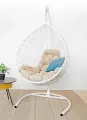 Подвесное кресло капля элит, с ротангом белое, подушка Лен