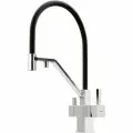 Смеситель для кухни Sancos Loro SC4007CH с гибким изливом, с краном для питьевой воды, с поворотным изливом, хром, черный, матовый, однорычажный, латунный, с керамическим картриджем