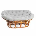Садовый диван TetChair MAMASAN/Мамасан натуральный ротанг с подушкой, коньяк, ткань серо-бежевая