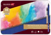 Карандаши художественные цветные акварельные, 48 цветов, 4 мм, металлический кейс, BRAUBERG ART PREMIERE, 181924