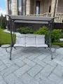 PREMIUM Садовые качели с навесом и боковыми столиками Full Comfort - SANREMO (подушки входят в комплект), серый цвет